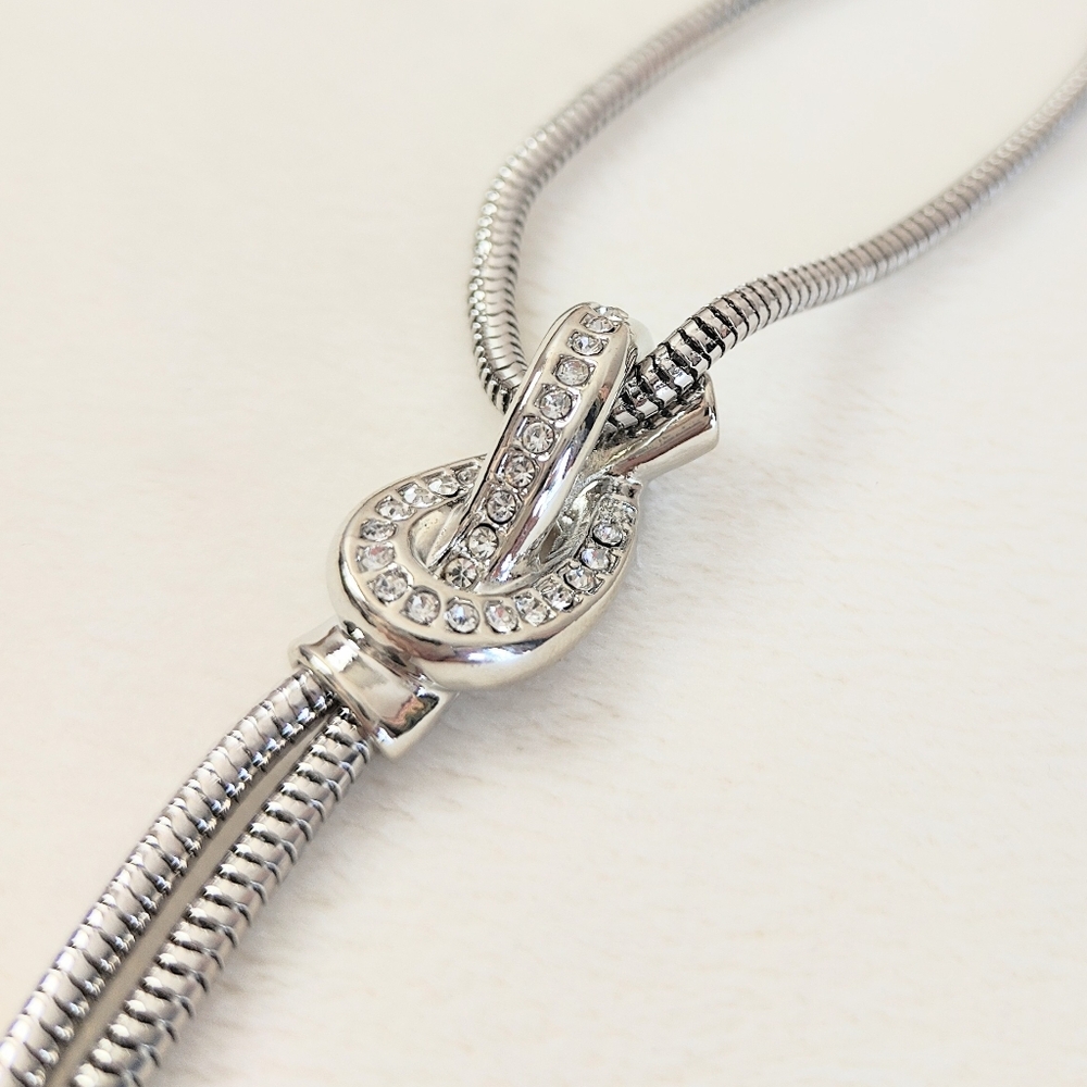 NEW! Vince Camuto Lariat Necklace Long Knot Silver Toned Layer Chain Western
